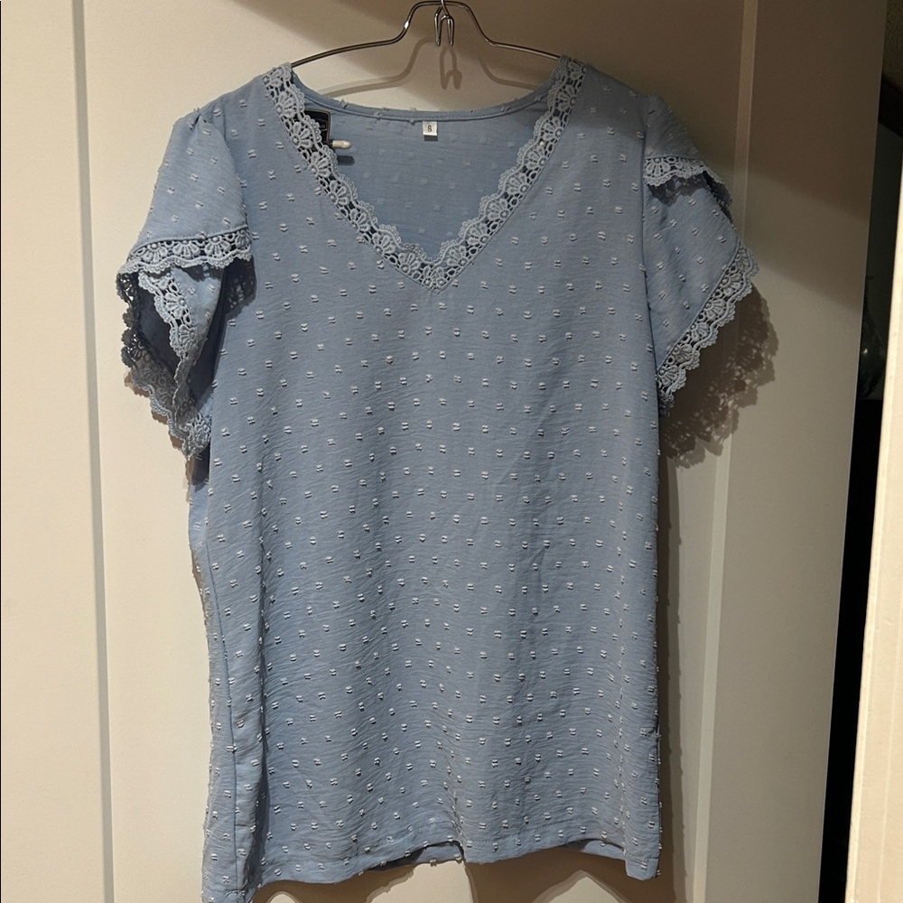 Blue Lace Trim Women's Top